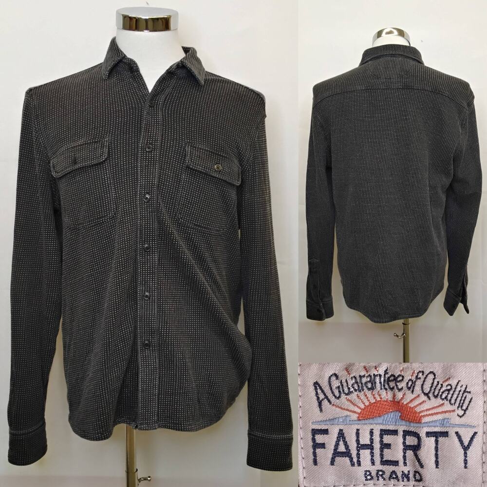 Faherty Legend Sweater Shirt Men's M Black Knit Button Up #J5710